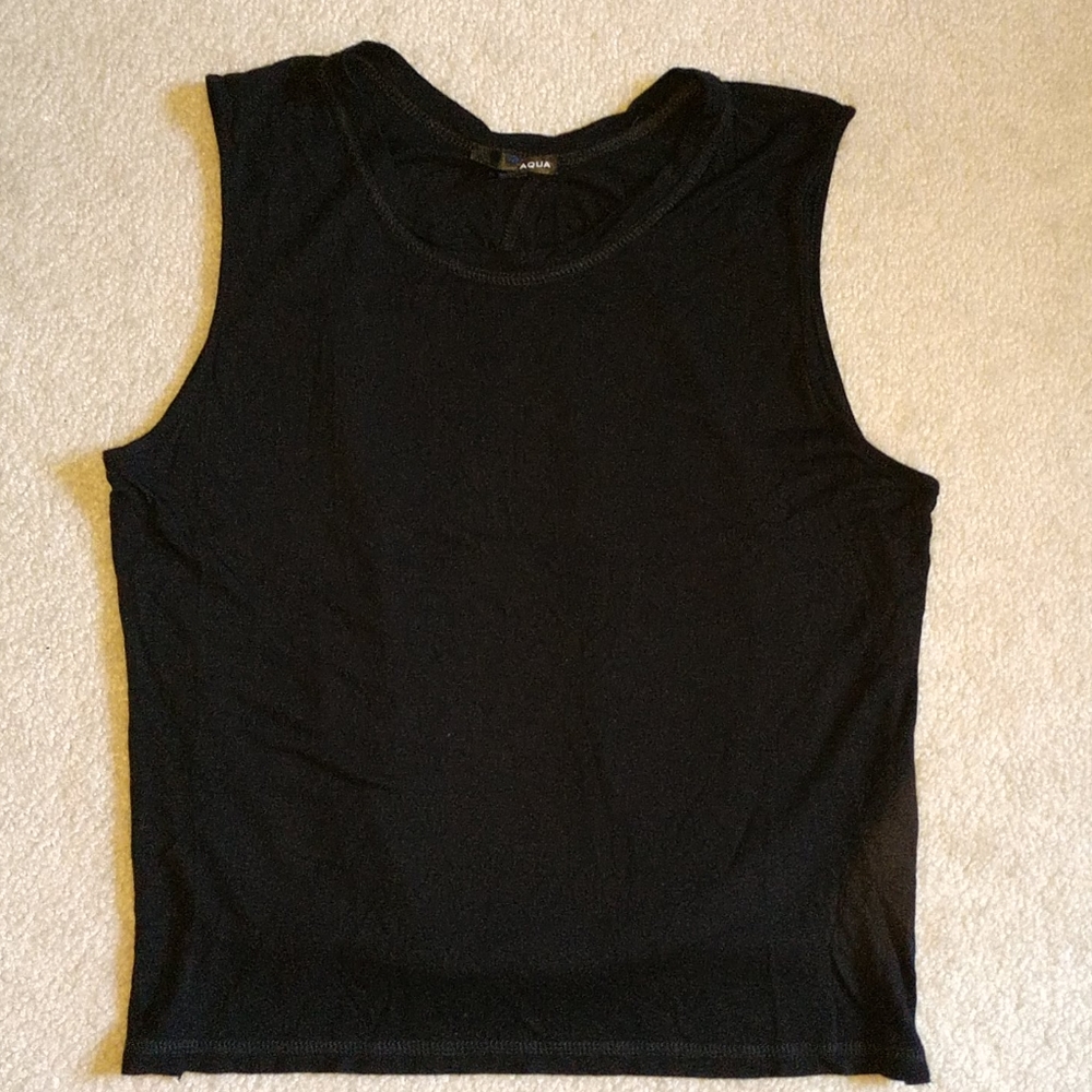 Aqua M black open back t shirt